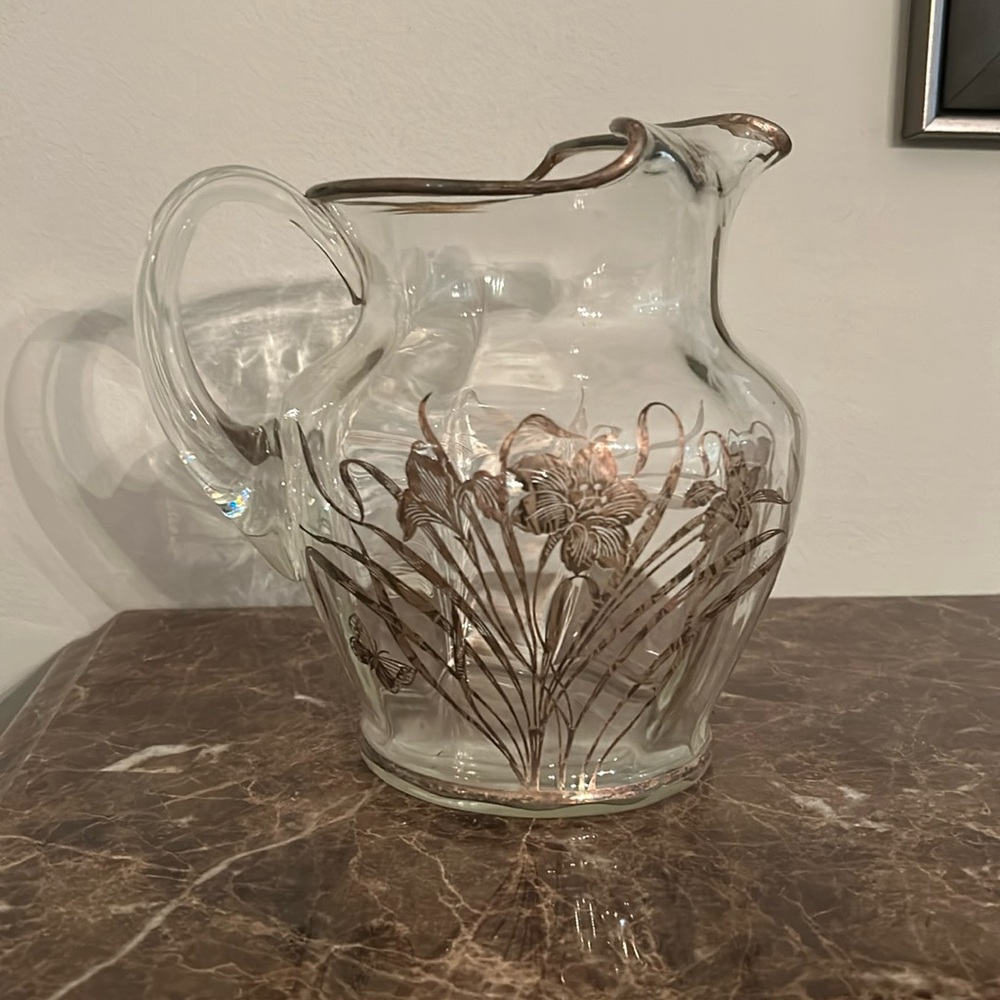 Glass Pitcher with Flower Decal